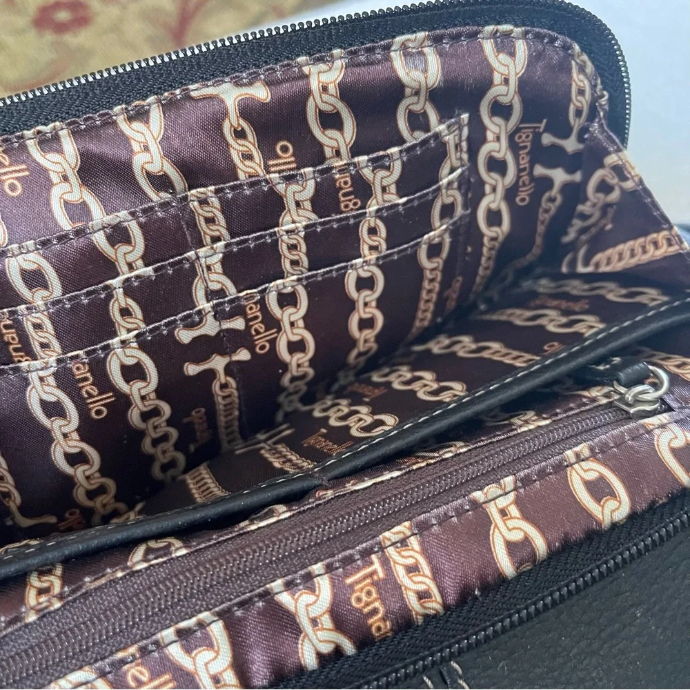 TIGNANELLO Black Pebbled Supple Leather Handbag Purse.